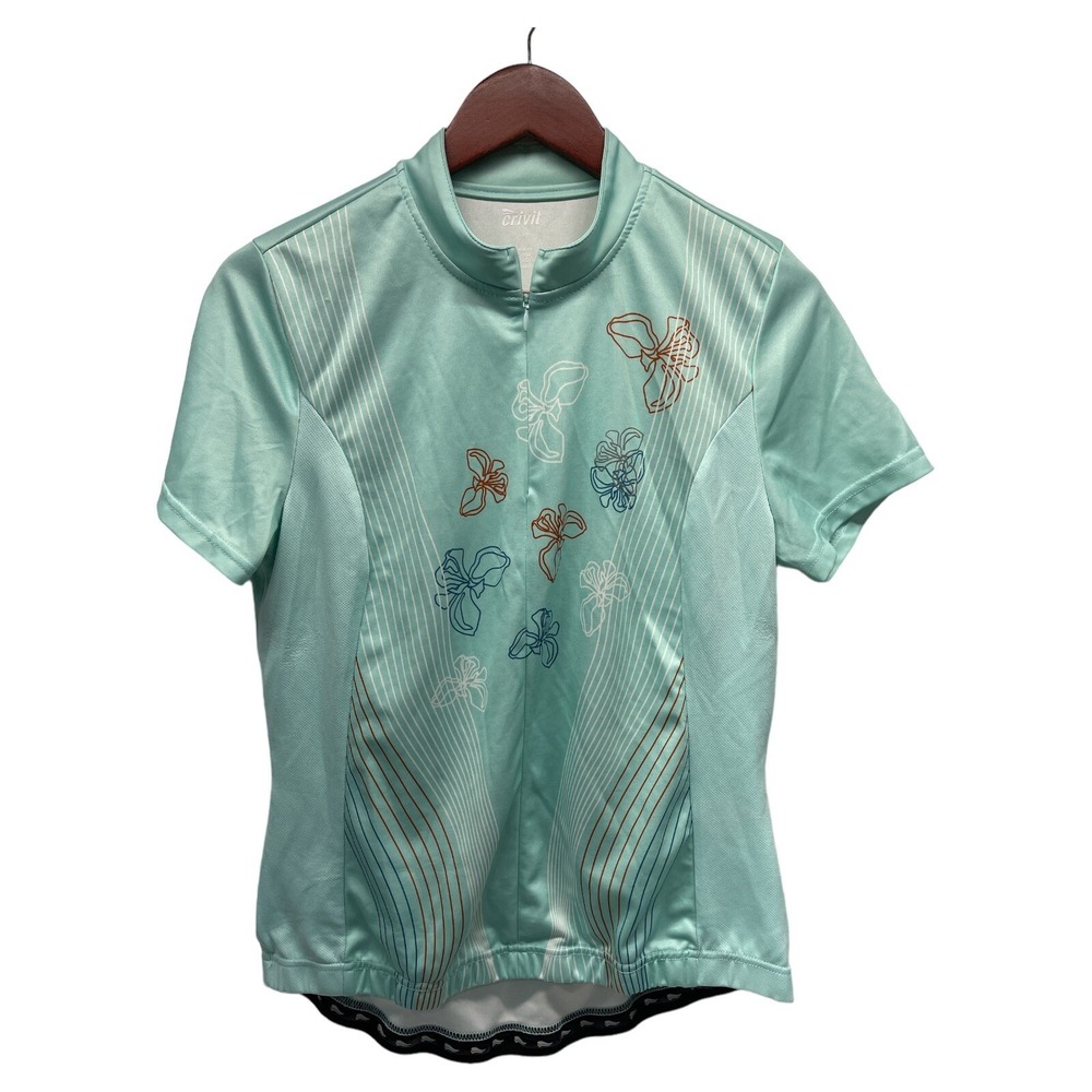 Crivit Women's Large 12-14‎ Aqua Color 1/4 Zip 4 Pocket Cycling Jersey